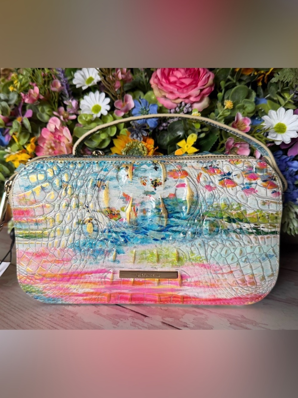 Brahmin Danica Staycation Crossbody Shoulder Bag NWT Tropical Print leather FIRM